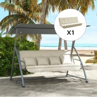 Outsunny Cushion Set for Hollywood Swing 170 cm Seat Cushion Swing Cushion Garden Swing Garden Cushion Back Cushion Side Cushion Beige(m-2)