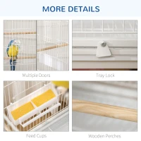PawHut Large Bird Cage Budgie Cage for Finch Canaries Parakeet with Rolling Stand, Slide-out Tray, Storage Shelf, Food Containers, White(m-7)