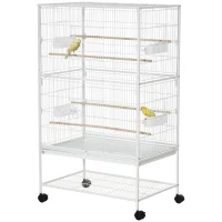 PawHut Large Bird Cage Budgie Cage for Finch Canaries Parakeet with Rolling Stand, Slide-out Tray, Storage Shelf, Food Containers, White(m-11)