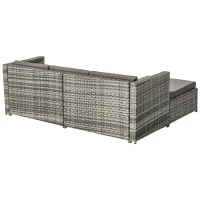 Set da Giardino in Polyrattan con Divano ad Angolo, Tavolino con Piano in Vetro e Cuscini, Grigio(m-10)