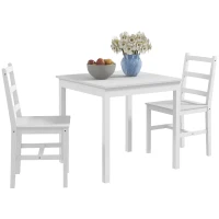 HOMCOM 3-delig Eettafelset Eetgroep Tafel met Stoelen, Grenenhout, Wit(m-10)