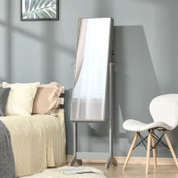 HOMCOM Full Length Mirror with Storage, Jewellery Cabinet with Mirror, Adjustable Angle and Stand, Lockable Jewellery Organiser for Bedroom Dressing Room, Grey(m-2)