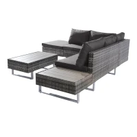 Set da Giardino 4 Pezzi in Poli-Rattan per 4-5 Persone con Divano ad Angolo, Tavolo e Cuscini, Rivestimenti Lavabili, Grigio(m-10)