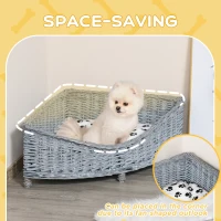 PawHut Wicker Dog Corner Basket Pet Bed Sofa Couch w/ Soft Plush Cushion Elevated Base(m-7)