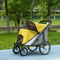 PawHut Foldable Pet Stroller, with Washable Cushion, Storage Bags, Safety Leash, for Medium, Large Dogs, Catts, Travel - Yellow(m-10)