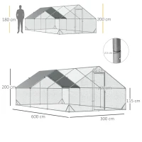 PawHut Galinheiro de Exterior Grande 3x6x2m Gaiola para 12-18 Galinhas de Aço Galvanizado com Teto de PE e Fechadura para Coelhos Prata(m-3)