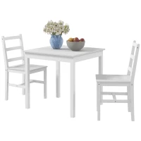 HOMCOM 3-delig Eettafelset Eetgroep Tafel met Stoelen, Grenenhout, Wit(m-1)