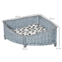 PawHut Wicker Dog Corner Basket Pet Bed Sofa Couch w/ Soft Plush Cushion Elevated Base(m-3)