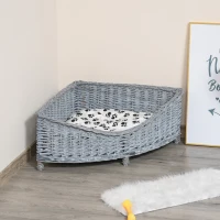 PawHut Wicker Dog Corner Basket Pet Bed Sofa Couch w/ Soft Plush Cushion Elevated Base(m-11)