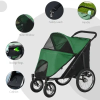 PawHut Foldable Pet Stroller, with Washable Cushion, Storage Bags, Safety Leash, for Medium, Large Dogs, Catts, Travel - Green(m-6)