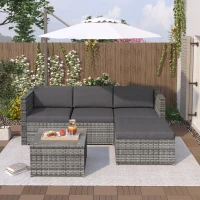Set da Giardino in Polyrattan con Divano ad Angolo, Tavolino con Piano in Vetro e Cuscini, Grigio(m-8)