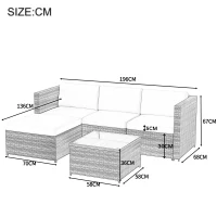 Set da Giardino in Polyrattan con Divano ad Angolo, Tavolino con Piano in Vetro e Cuscini, Grigio(m-3)