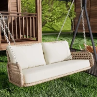 Dondolo Doppio in PE-Rattan per Giardino con Cuscini Lavabili e 2 Posti, Portata 320 kg, Beige(m-10)