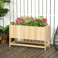 Outsunny Jardiniera pentru exterior, verticala si de dimensiuni reduse din lemn de brad cu orificiu de scurgere si protectie interioara, 86x30x50 cm, culoarea lemnului(m-2)