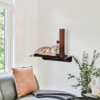 PawHut Cat Wall-Mounted MDF Hemp Rope Scratching Post Shelf Brown(m-10)