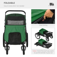 PawHut Foldable Pet Stroller, with Washable Cushion, Storage Bags, Safety Leash, for Medium, Large Dogs, Catts, Travel - Green(m-7)