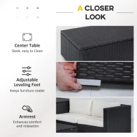 Outsunny 6PC Rattan Corner Sofa Set Wicker 4 Seater Garden Storage Coffee Table Conversation Ottoman Outdoor Weave Furniture w/ Cushion Black(m-7)