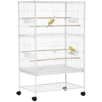 PawHut Large Bird Cage Budgie Cage for Finch Canaries Parakeet with Rolling Stand, Slide-out Tray, Storage Shelf, Food Containers, White(m-1)