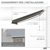 Outsunny Tenda da Sole 3x2.5 m Avvolgibile per Porte e Finestre, in Alluminio e Poliestere Anti-UV, Grigio(m-8)