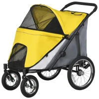 PawHut Foldable Pet Stroller, with Washable Cushion, Storage Bags, Safety Leash, for Medium, Large Dogs, Catts, Travel - Yellow(m-1)