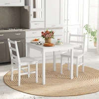 HOMCOM 3-delig Eettafelset Eetgroep Tafel met Stoelen, Grenenhout, Wit(m-2)