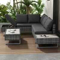 Set da Giardino 4 Pezzi in Poli-Rattan per 4-5 Persone con Divano ad Angolo, Tavolo e Cuscini, Rivestimenti Lavabili, Grigio(m-1)