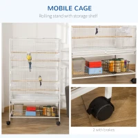 PawHut Large Bird Cage Budgie Cage for Finch Canaries Parakeet with Rolling Stand, Slide-out Tray, Storage Shelf, Food Containers, White(m-5)