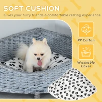 PawHut Wicker Dog Corner Basket Pet Bed Sofa Couch w/ Soft Plush Cushion Elevated Base(m-6)