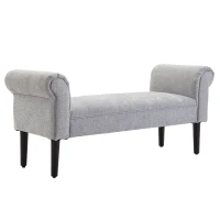 HOMCOM ławka tapicerowana ławka do siedzenia taboret elegancka materiał lniany jasnoszary 103x48x38 cm(m-10)