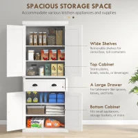 HOMCOM 183cm Freestanding Kitchen Cupboard, Tall Storage Cabinet with 4 Doors and 3 Adjustable Shelves, Traditional Kitchen Pantry Cupboard for Dining Room, White(m-4)