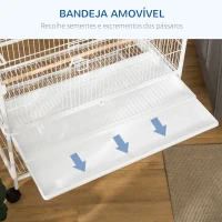 PawHut Gaiola para Pássaros com Rodas Bandeja Amovível 4 Portas Comedouros e Prateleira de Armazenamento 78x52x132cm Branco(m-4)