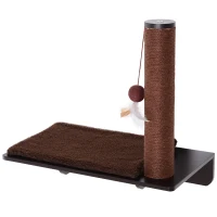 PawHut Cat Wall-Mounted MDF Hemp Rope Scratching Post Shelf Brown(m-1)