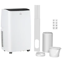 HOMCOM 14000 BTU Air Conditioning Unit, 3-in-1 Portable Air Conditioner, Dehumidifier, Cooling Fan with 3 Speeds, Remote Control, LED Display, 24H Timer, Window Venting Kit, Children Lock, 40m²(m-1)