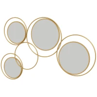 HOMCOM Espelho Decorativo de Parede em Metal 3D Decoração de Parede Metálica com 4 Espelhos Redondos para Corredor 110x68 cm Dourado(m-11)