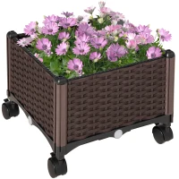 Outsunny Jardiniera de Exterior din Plastic cu 4 Roti si Disc Automat de Irigare, 40x40x31,5 cm(m-1)