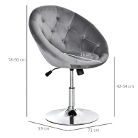 HOMCOM Swivel Dressing Stool, Velvet-feel Upholstered Vanity Chair, Adjustable Height Tub Makeup Chair with Button Tufting and Thick Padding, Breakfast Dining Chair, Grey(m-3)