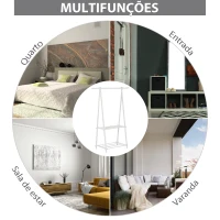 HOMCOM Suporte para Cabide Dobrável com 2 Prateleiras e  1 Barra para Pendurar Roupas para Sala Quarto Entrada 107,5x45x150 cm(m-6)
