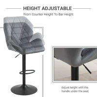 HOMCOM Bar Stools Set of 2, Swivel Velvet-feel Barstools with Wide Seat, Adjustable Height and Footrest, Breakfast Bar Chairs for Kitchen, Dining Room, Grey(m-4)