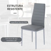 HOMCOM Conjunto de Refeição Mesa e 4 Cadeiras Conjunto de 5 peças Mesa Redonda de Vidro Temperado Ø90x75 cm e 4 Cadeiras 42x52x96 cm Cinza(m-6)