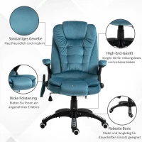 Vinsetto Bürostuhl Massagesessel mit Wärmefunktion Chefsessel mit Massagefunktion höhenverstellbarer ergonomischer Gamingstuhl massage Blau 68 x 72 x 110–120 cm(m-9)