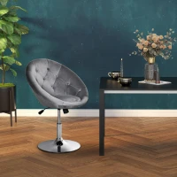 HOMCOM Swivel Dressing Stool, Velvet-feel Upholstered Vanity Chair, Adjustable Height Tub Makeup Chair with Button Tufting and Thick Padding, Breakfast Dining Chair, Grey(m-7)