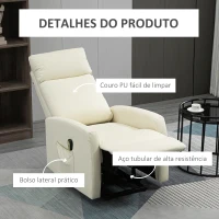 HOMCOM Poltrona Relax Levanta Pessoas Poltrona Elétrica Reclinável a 145° com Controlo Remoto Apoio para Pés 67x95x105 cm Creme(m-7)