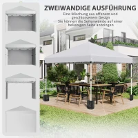 Outsunny Opvouwbare paviljoen met 2 zijwanden, verstelbare hoogte, inclusief draagtas, roestvrij stalen frame, 3x3 m, wit(m-4)