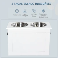 PawHut Comedouro Elevado para Cães com 2 Tigelas de Aço Inoxidável e Espaço de Armazenamento Oculto 60x30x41 cm Branco(m-5)
