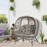 Outsunny Scaun Pliabil in Forma de Ou cu 2 Locuri, Scaun Liber Tip Cos cu Perna, Pungi pentru Sticle pentru Interior sau Exterior, Maro Nisip(m-10)