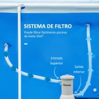 Outsunny Depuradora de Filtro 4.000 L/H para Piscina de 15.000 L con Nano Bolas de Filtro y Mangueras de Conexión de 30 mm Longitud 100 cm Ø21x35 cm Gris(m-5)