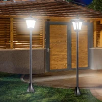 Outsunny Conjunto de 2 Luces Solares para Jardín con Panel Solar Encendido Automático Impermeable IP44 18x18x160 cm Negro(m-2)