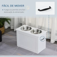 PawHut Comedouro Elevado para Cães com 2 Tigelas de Aço Inoxidável e Espaço de Armazenamento Oculto 60x30x41 cm Branco(m-7)
