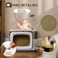 PawHut Arranhador de Cartão para Gatos Casa para Gatos em Forma de Televisor com Rato de Brinquedo 43x23x32,5 cm Areia(m-6)