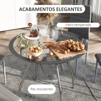 HOMCOM Conjunto de Refeição Mesa e 4 Cadeiras Conjunto de 5 peças Mesa Redonda de Vidro Temperado Ø90x75 cm e 4 Cadeiras 42x52x96 cm Cinza(m-5)